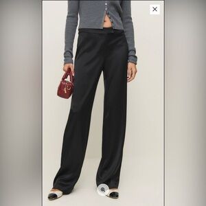 Reformation Black Wide-Leg Satin Trousers
